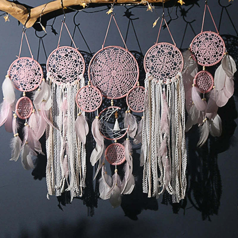 Handwoven Macramé Dreamcatcher Set with Moon-Inspired Design