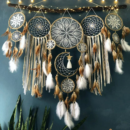 Handwoven Macramé Dreamcatcher Set with Moon-Inspired Design