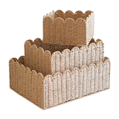 Handwoven Wicker Storage Basket with Wavy Edge in Three Sizes