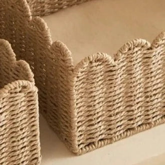 Handwoven Wicker Storage Basket with Wavy Edge in Three Sizes