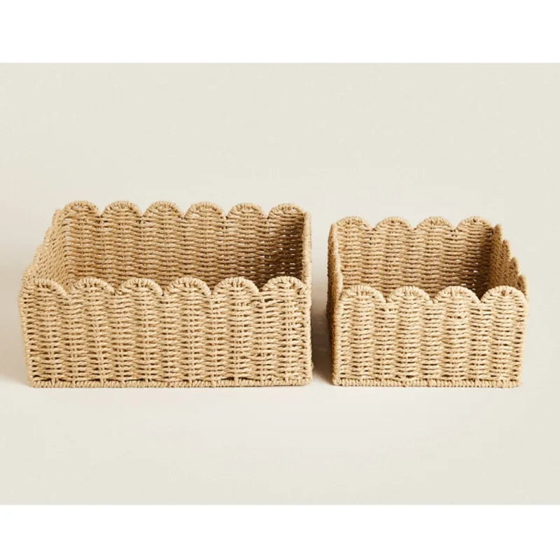 Handwoven Wicker Storage Basket with Wavy Edge in Three Sizes