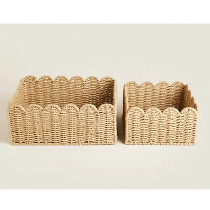 Handwoven Wicker Storage Basket with Wavy Edge in Three Sizes