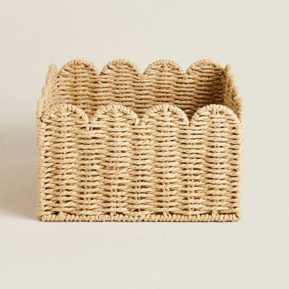 Handwoven Wicker Storage Basket with Wavy Edge in Three Sizes