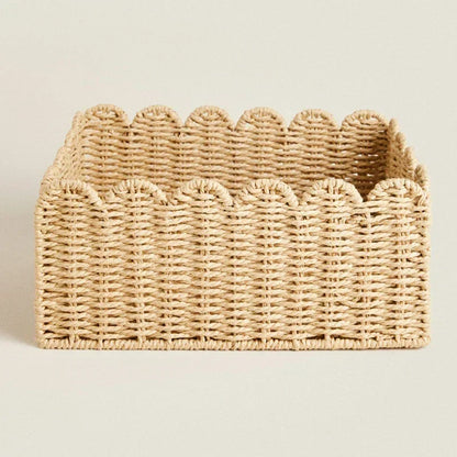 Handwoven Wicker Storage Basket with Wavy Edge in Three Sizes
