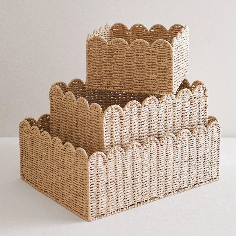Handwoven Wicker Storage Basket with Wavy Edge in Three Sizes