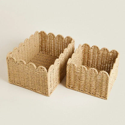 Handwoven Wicker Storage Basket with Wavy Edge in Three Sizes