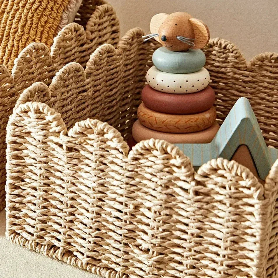 Handwoven Wicker Storage Basket with Wavy Edge in Three Sizes
