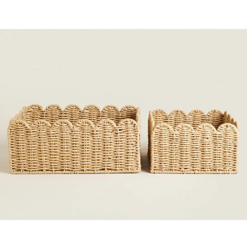 Handwoven Wicker Storage Basket with Wavy Edge in Three Sizes