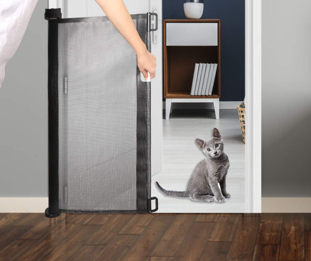 Retractable Baby Pet Safety Gate Adjustable Mesh Barrier One Hand Indoor Outdoor