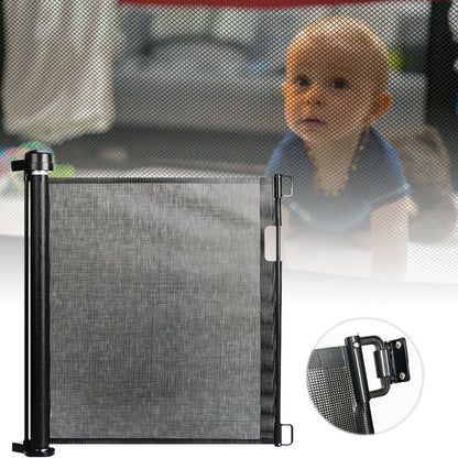 Retractable Baby Pet Safety Gate Adjustable Mesh Barrier One Hand Indoor Outdoor