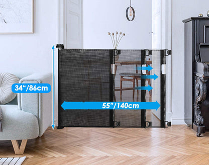 Retractable Baby Pet Safety Gate Adjustable Mesh Barrier One Hand Indoor Outdoor
