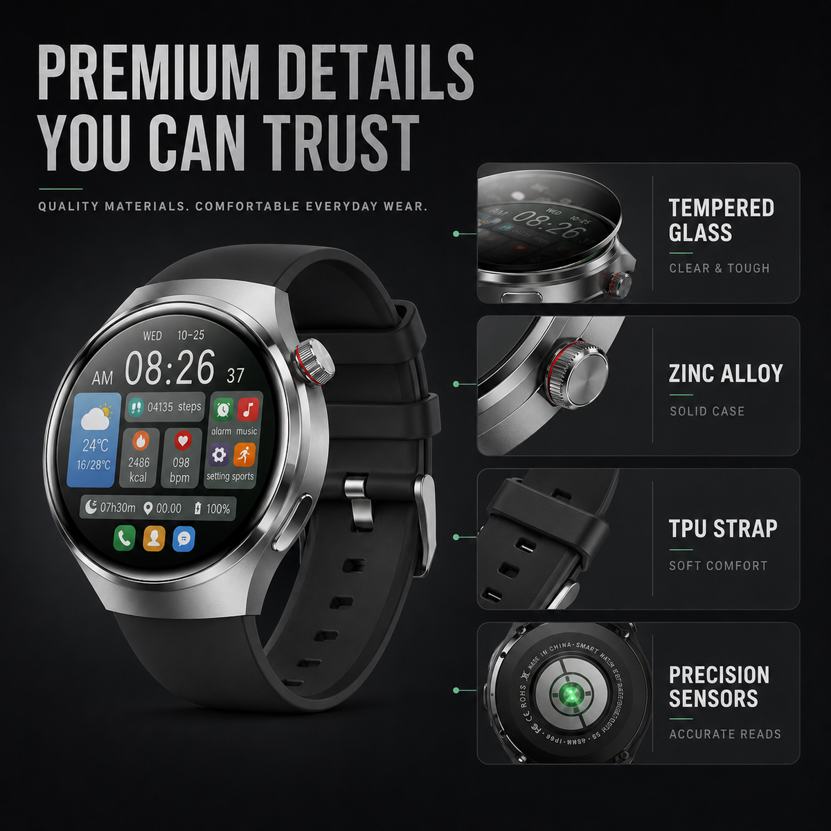 Health Smartwatch with Blood Pressure Heart Rate and Blood Oxygen Tracking