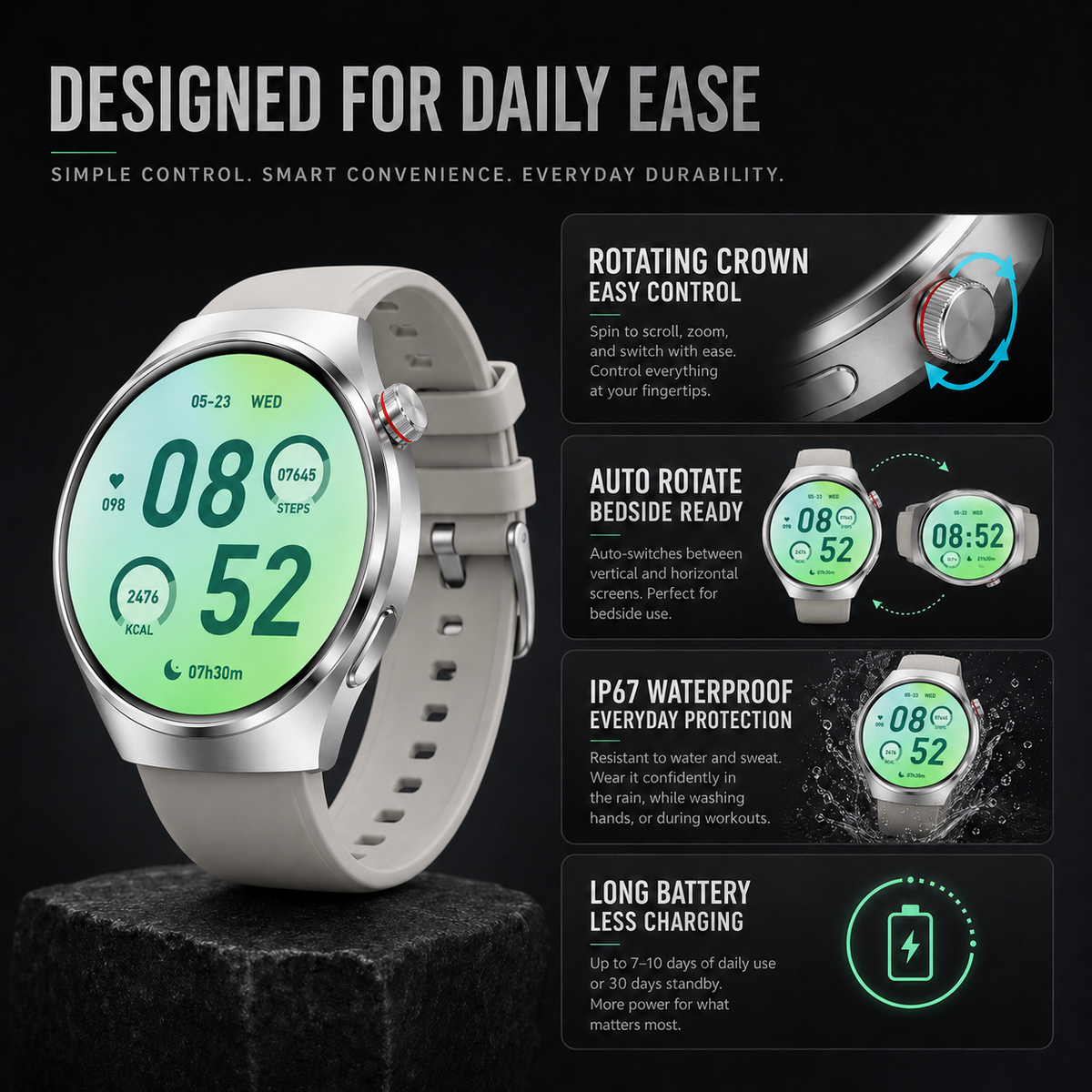 Health Smartwatch with Blood Pressure Heart Rate and Blood Oxygen Tracking