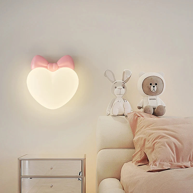 Heart-Shaped Wooden Wall Lamp for Children's Room in Terra Pink