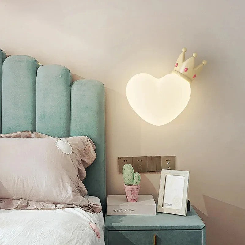 Heart-Shaped Wooden Wall Lamp for Children's Room in Terra Pink
