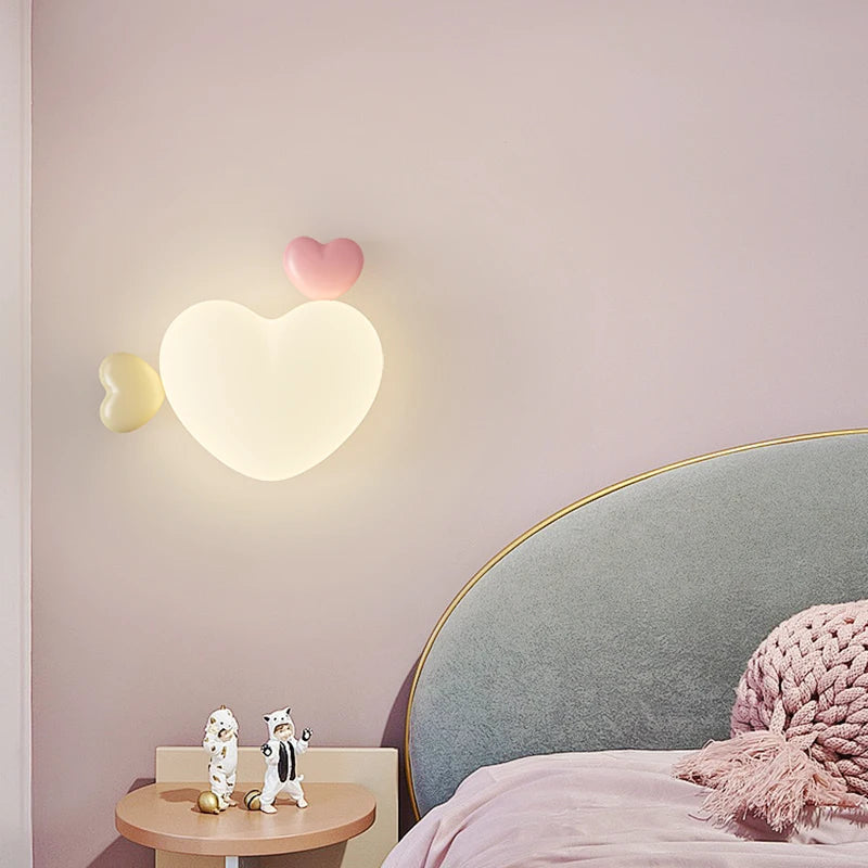 Heart-Shaped Wooden Wall Lamp for Children's Room in Terra Pink