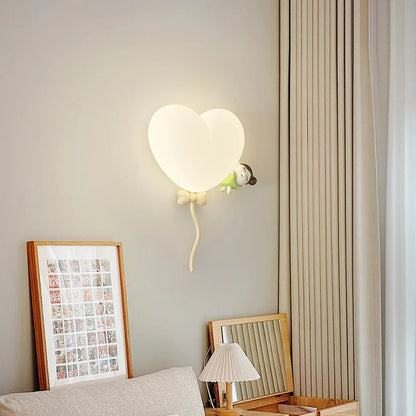 Heart-Shaped Wooden Wall Lamp for Children's Room in Terra Pink