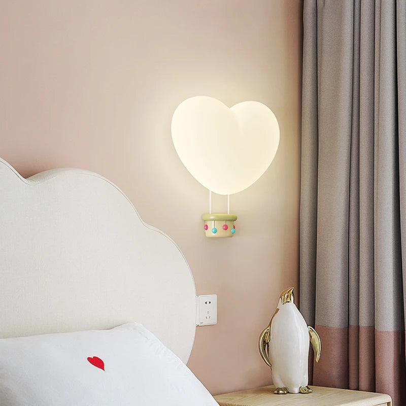 Heart-Shaped Wooden Wall Lamp for Children's Room in Terra Pink