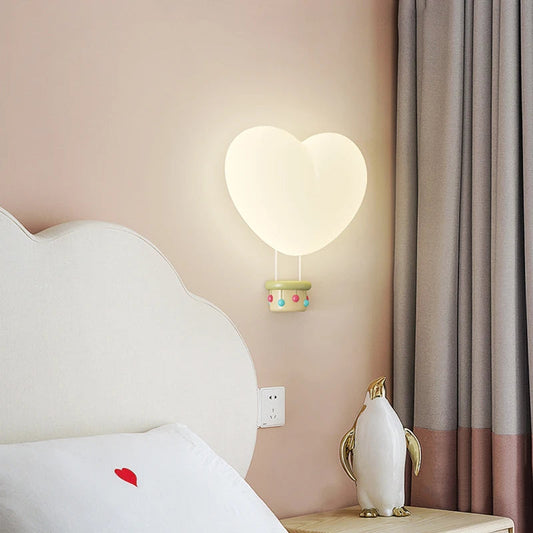 Heart-Shaped Wooden Wall Lamp for Children's Room in Terra Pink