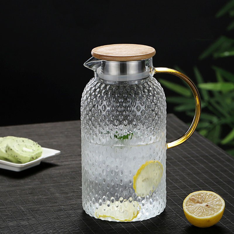 Heat Resistant Textured Glass Jug with Bamboo Lid and Strainer