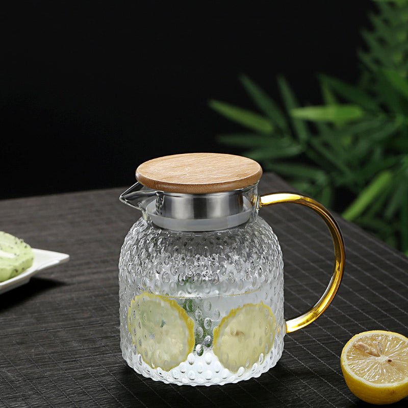 Heat Resistant Textured Glass Jug with Bamboo Lid and Strainer