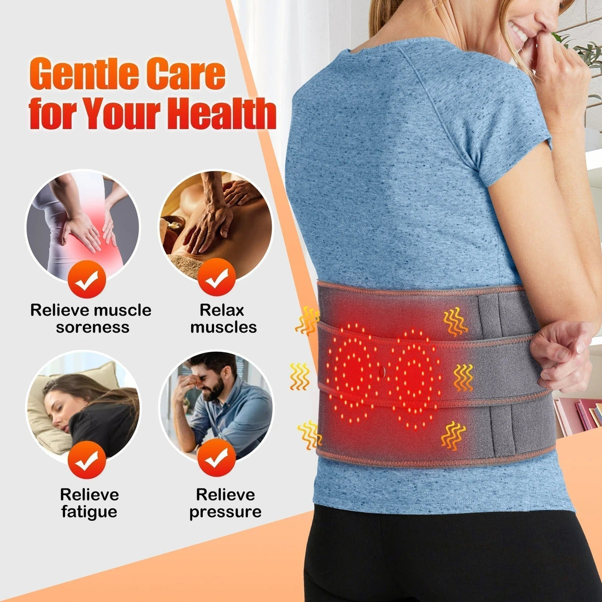 Heated Lumbar Support Belt with Adjustable Heat and Vibration