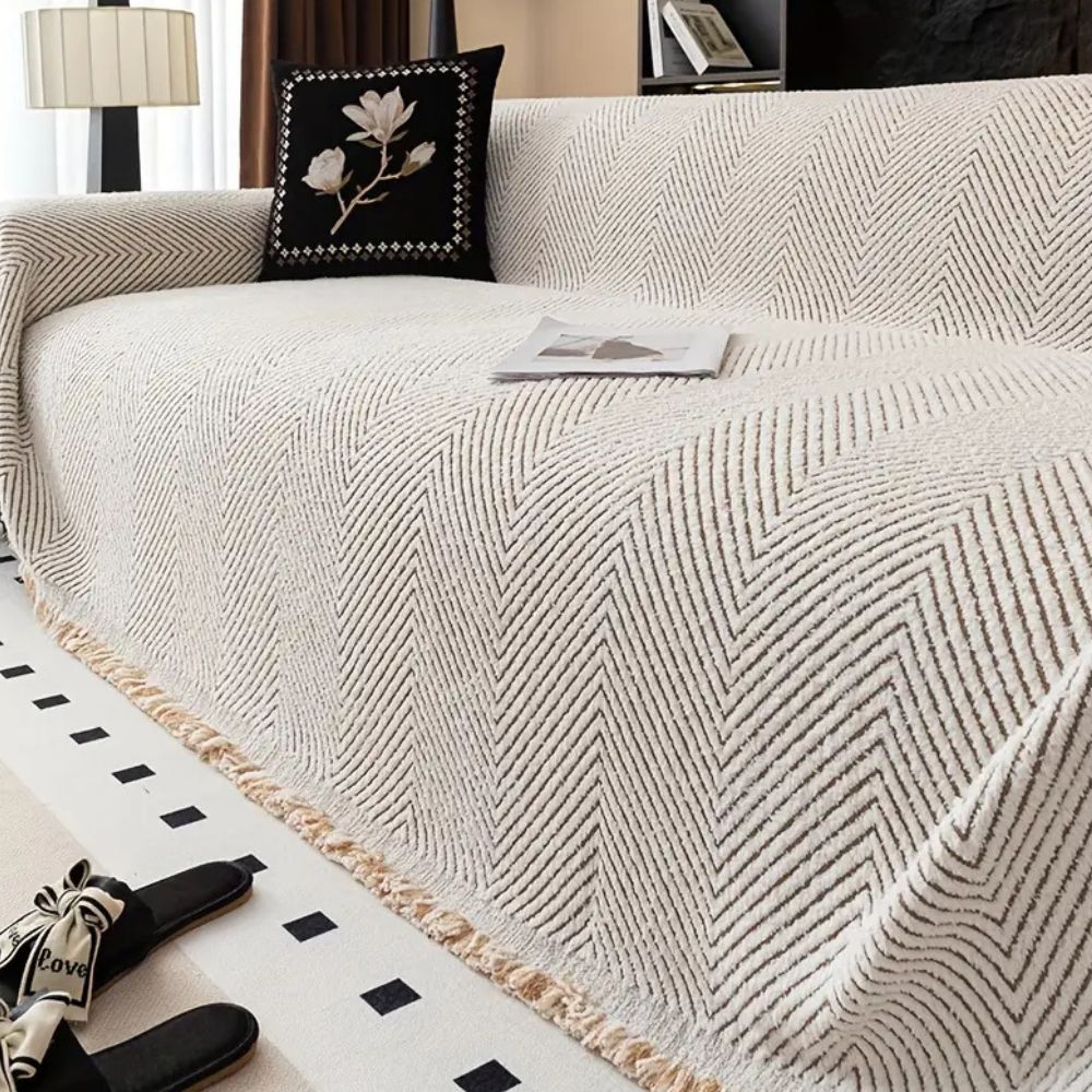 Herringbone Sofa Cover – Breathable Microfibre Blend with Anti-Slip Finish