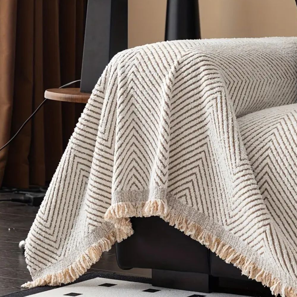 Herringbone Sofa Cover – Breathable Microfibre Blend with Anti-Slip Finish
