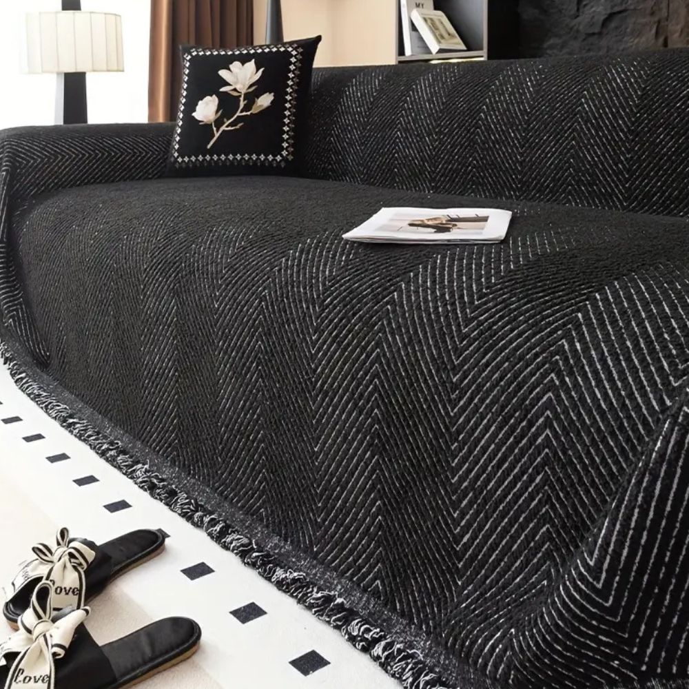 Herringbone Sofa Cover – Breathable Microfibre Blend with Anti-Slip Finish