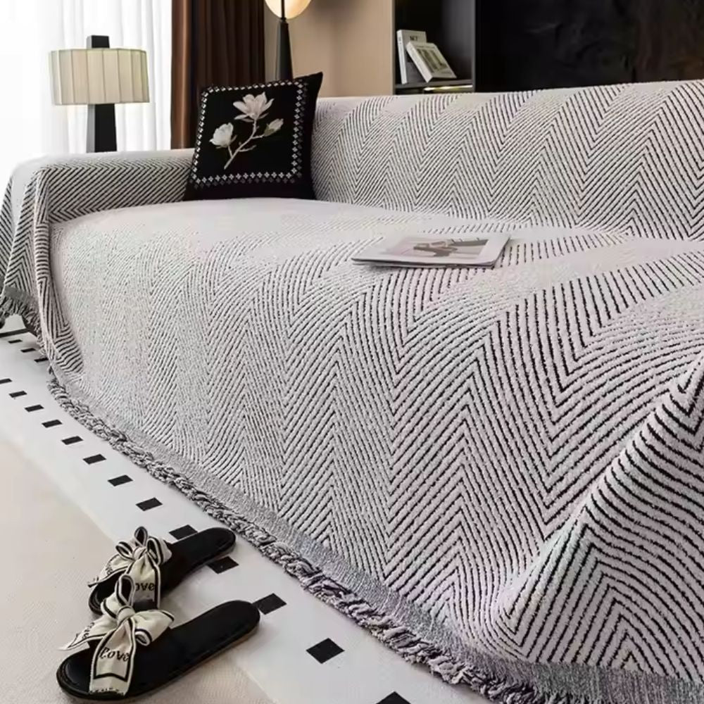 Herringbone Sofa Cover – Breathable Microfibre Blend with Anti-Slip Finish