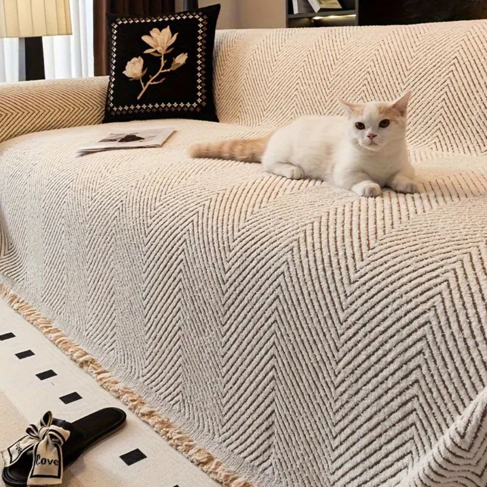 Herringbone Sofa Cover – Breathable Microfibre Blend with Anti-Slip Finish
