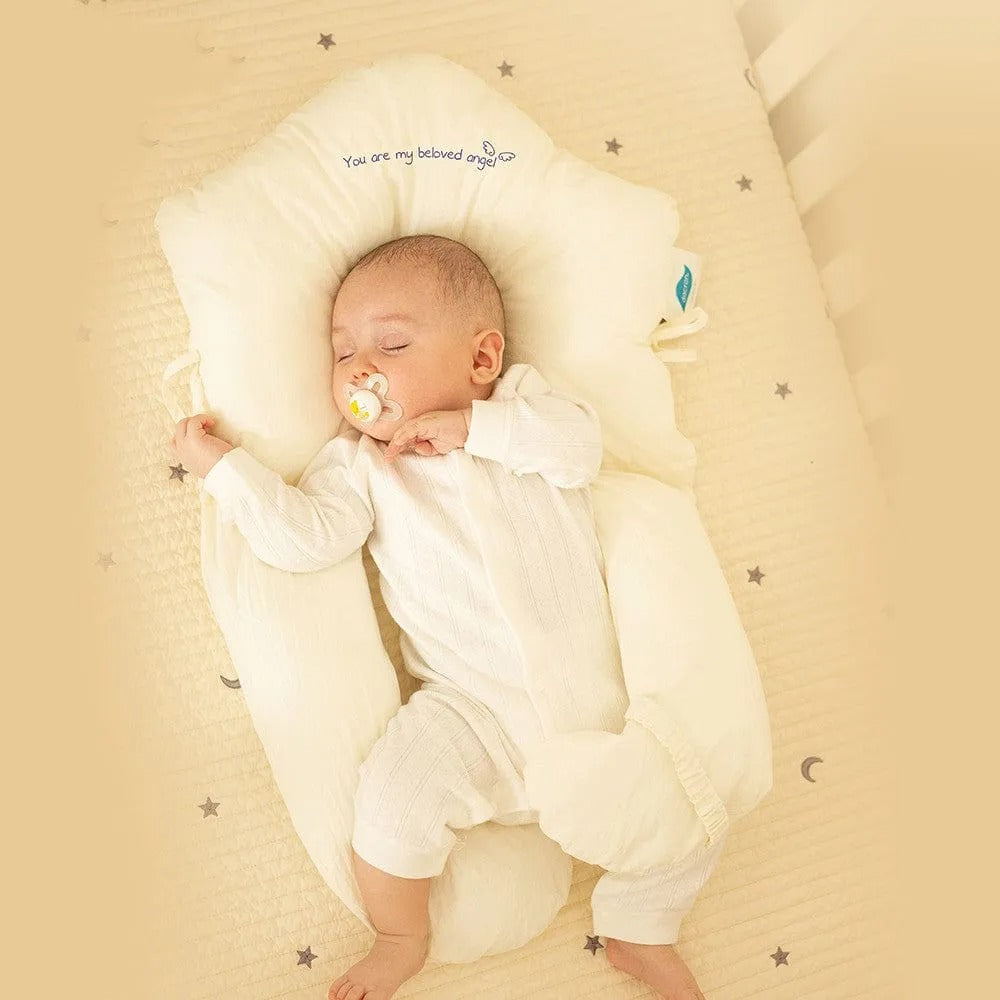 Infant Pillow with Recessed Head Support and Adjustable Side Drawstrings