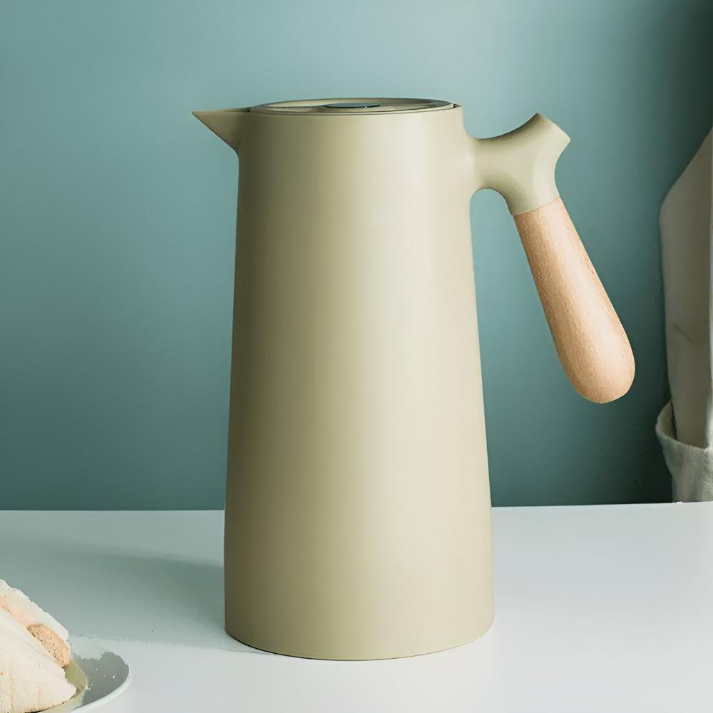Insulated 1 Litre Carafe with Wooden Handle and Glass Inner Lining