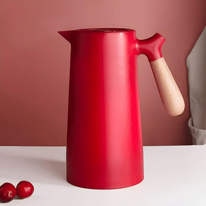 Insulated 1 Litre Carafe with Wooden Handle and Glass Inner Lining