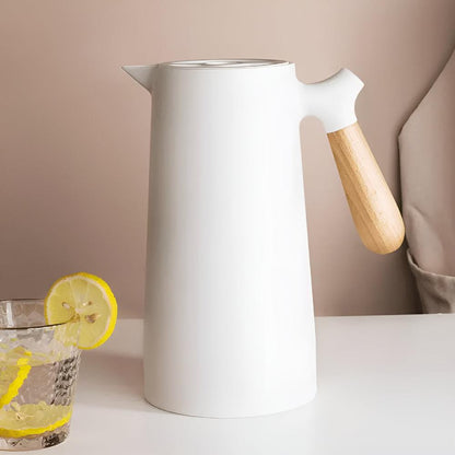 Insulated 1 Litre Carafe with Wooden Handle and Glass Inner Lining