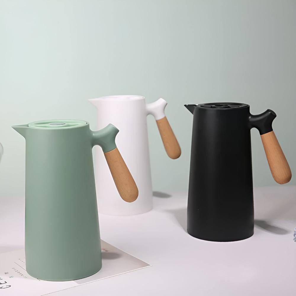 Insulated 1 Litre Carafe with Wooden Handle and Glass Inner Lining