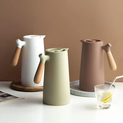 Insulated 1 Litre Carafe with Wooden Handle and Glass Inner Lining