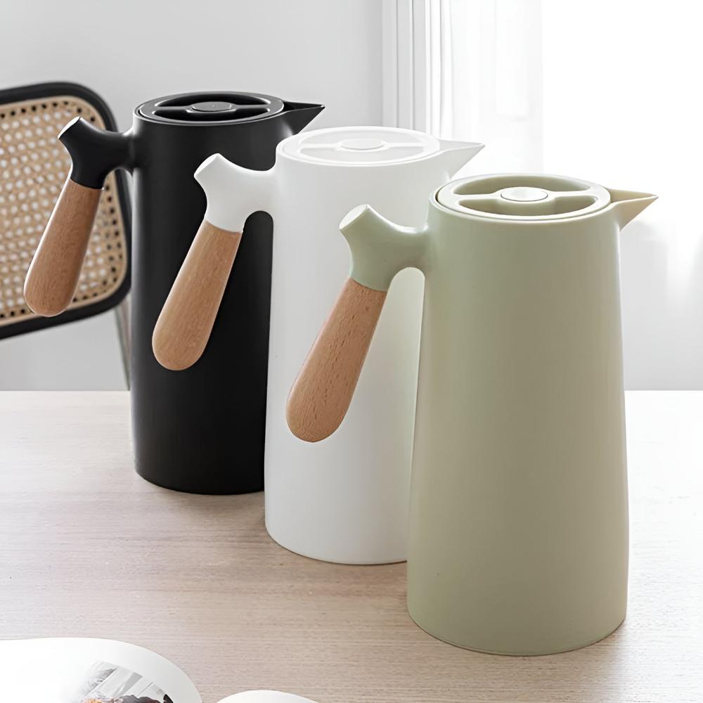 Insulated 1 Litre Carafe with Wooden Handle and Glass Inner Lining