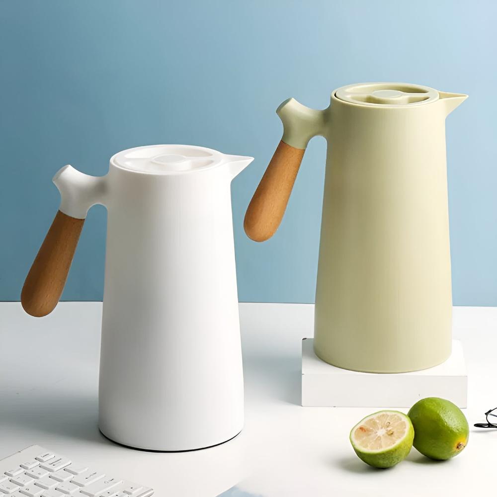 Insulated 1 Litre Carafe with Wooden Handle and Glass Inner Lining