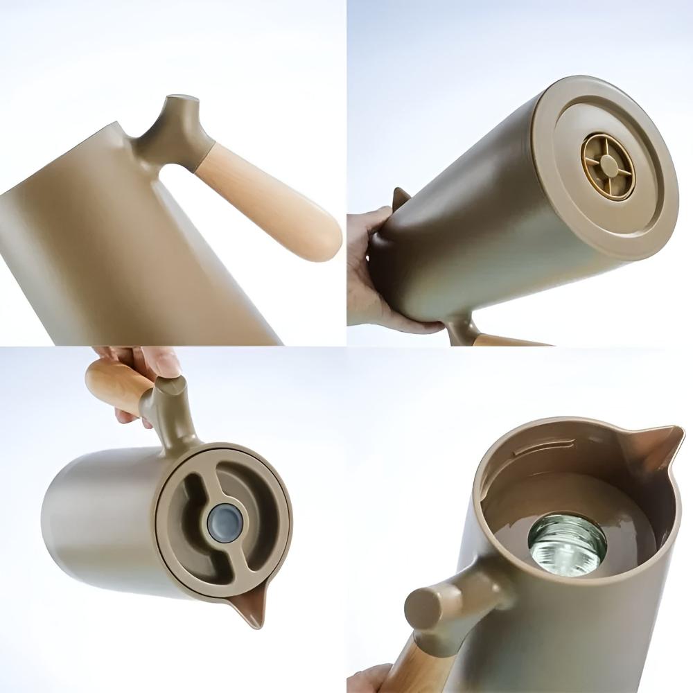 Insulated 1 Litre Carafe with Wooden Handle and Glass Inner Lining