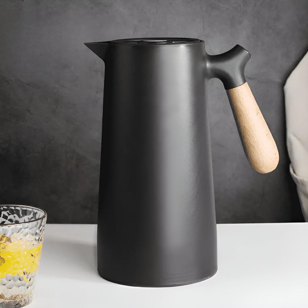 Insulated 1 Litre Carafe with Wooden Handle and Glass Inner Lining