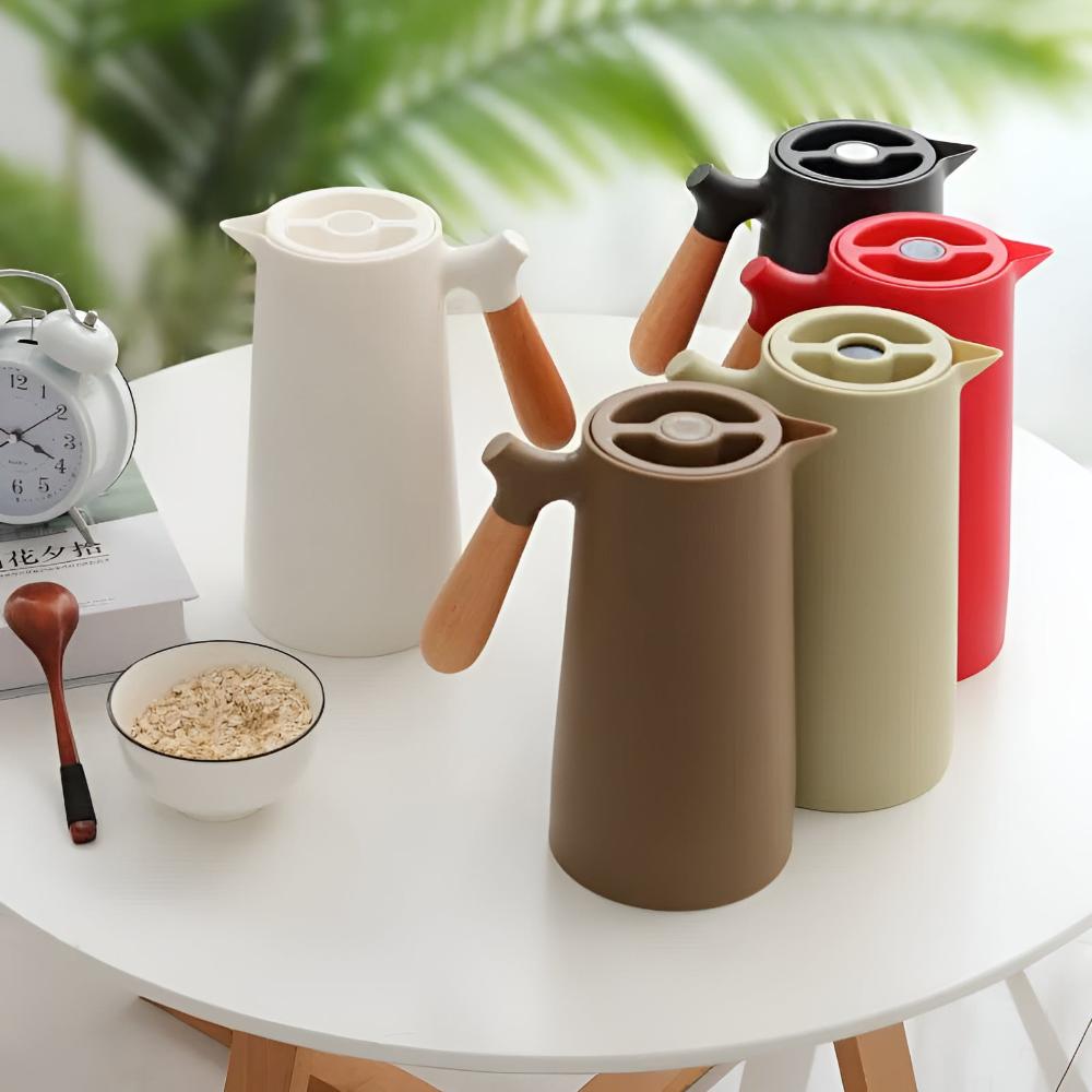 Insulated 1 Litre Carafe with Wooden Handle and Glass Inner Lining