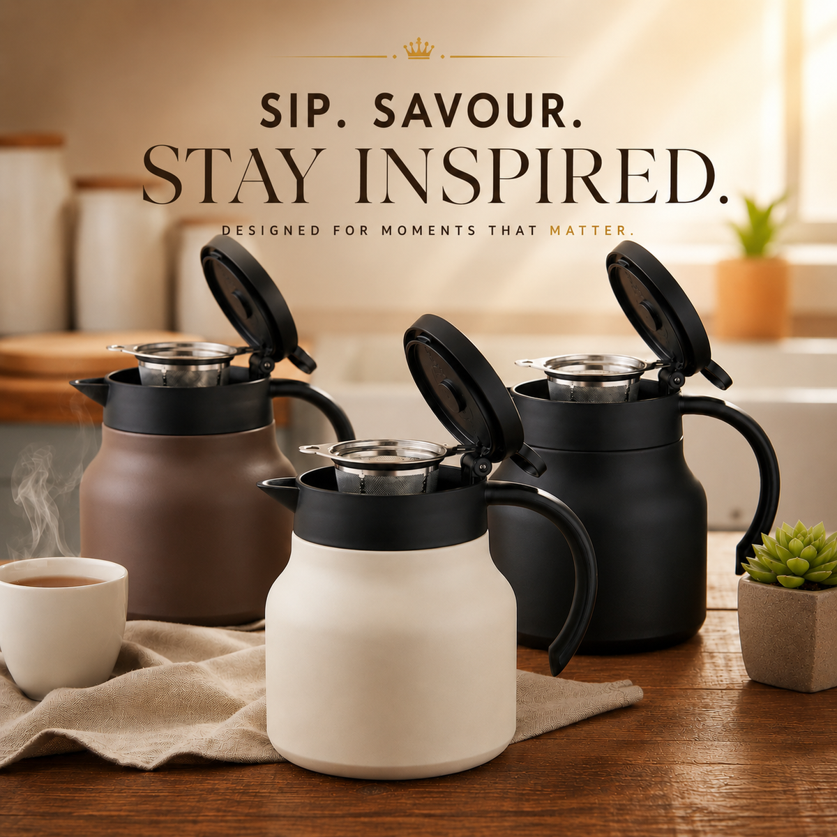 Insulated Teapot with Ceramic Liner, Stainless Steel Infuser and 800ml Capacity