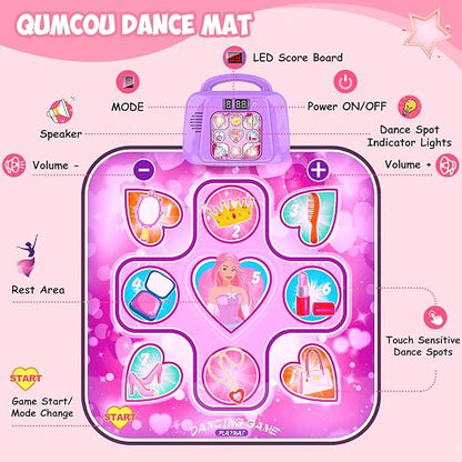 Interactive Pink Dance Mat for Kids with Music and Scoring Function