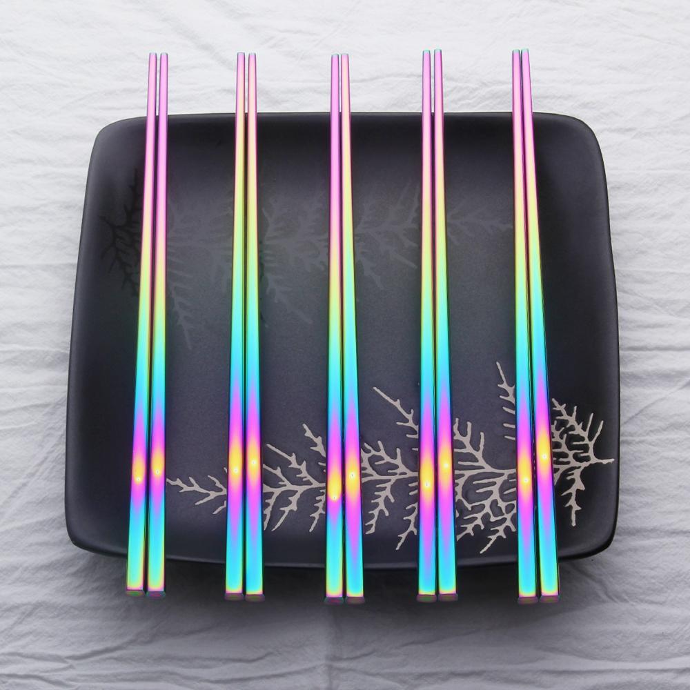 Iridescent Stainless Steel Chopsticks Set of 6 Pairs with Elegant Design