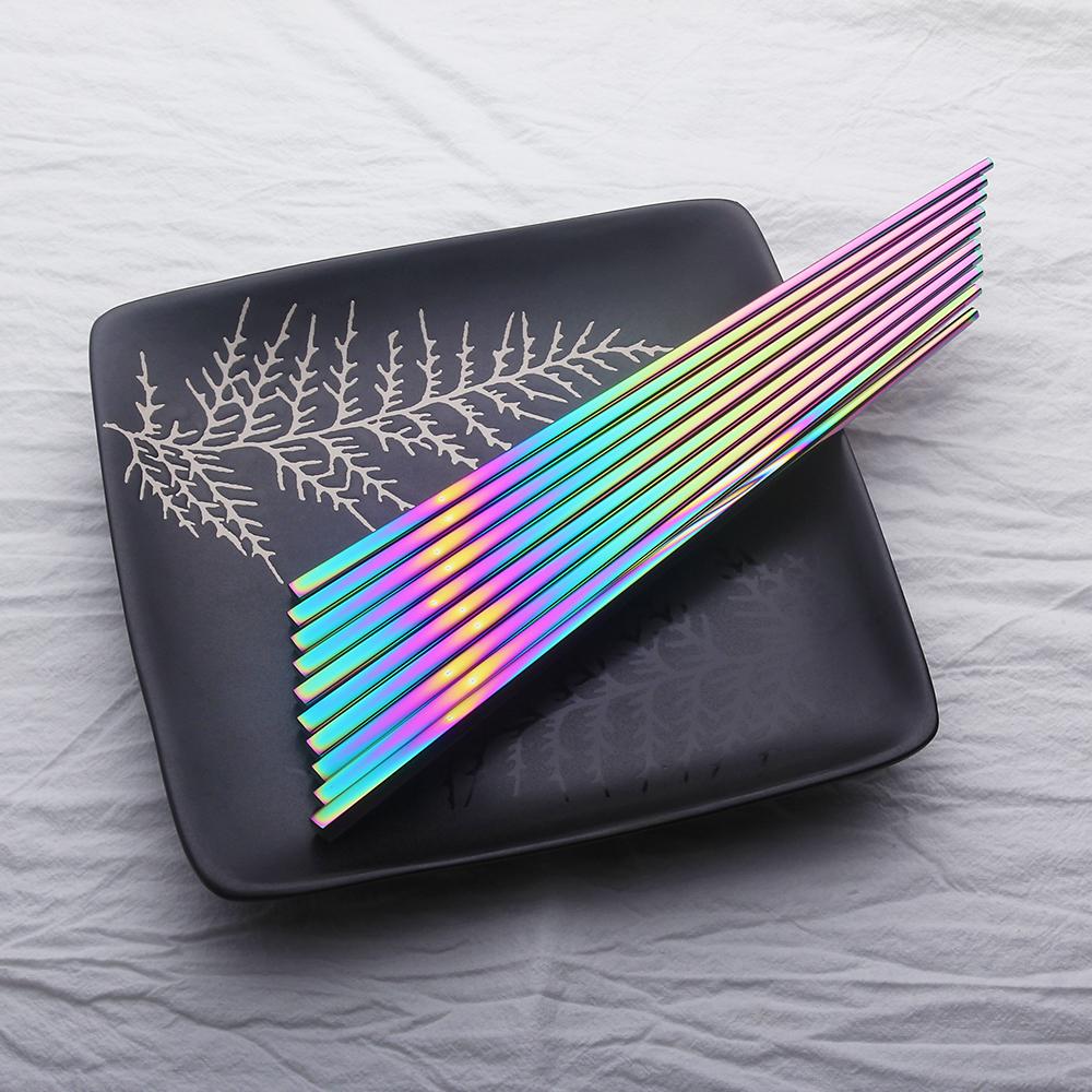 Iridescent Stainless Steel Chopsticks Set of 6 Pairs with Elegant Design