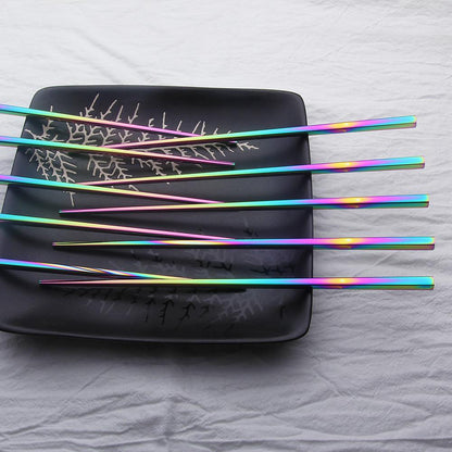 Iridescent Stainless Steel Chopsticks Set of 6 Pairs with Elegant Design