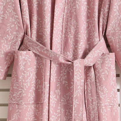 Jacquard Cotton Bathrobe with V-Neck and Adjustable Tie Belt