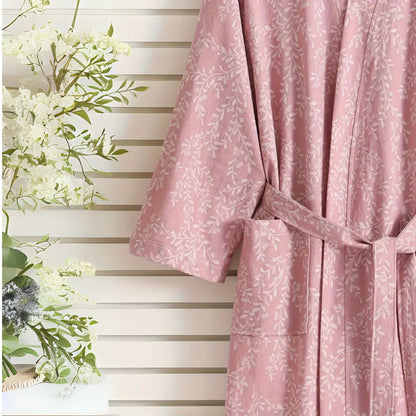 Jacquard Cotton Bathrobe with V-Neck and Adjustable Tie Belt