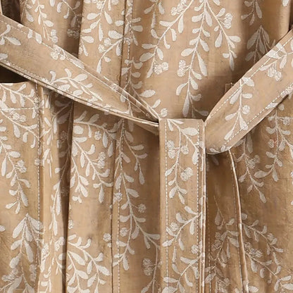 Jacquard Cotton Bathrobe with V-Neck and Adjustable Tie Belt